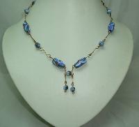 Vintage 30s Art Deco Blue Venetian Wedding Cake Glass Bead Necklace