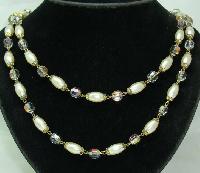 1950s 2 Row Faux Pearl & Crystal AB Glass Bead Necklace