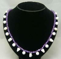 £11.00 - Vintage 50s Purple Lucite & White Bead Drop Necklace