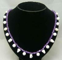 Vintage 50s Purple Lucite & White Bead Drop Necklace