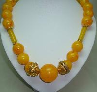 Vintage 50s Amazing Chunky Orange Amber Marble Lucite Bead Necklace 