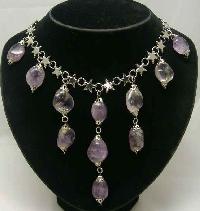 Vintage 50s Real Amethyst Drop Silver Star Necklace WOW