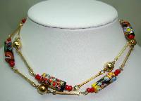 Vintage Art Deco Venetian Millefiori Art Glass Murano Bead Necklace