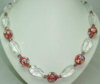 £68.00 - Vintage 30s Crystal & Pink Venetian Murano Glass Flowers Bead Necklace