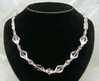 £12.00 - Vintage 50s Lovely Pink & Clear Crystal Bead Necklace