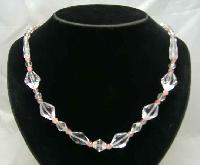 Vintage 50s Lovely Pink & Clear Crystal Bead Necklace