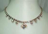 Vintage 50s Sparkling AB Diamante Flower Drop Necklace