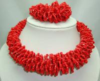 £32.00 - Stunning Chunky Reddish Orange Glass Seed Bead Necklace + Bracelet Set
