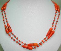 Vintage Art Deco End of Day Venetian Orange Swirl Glass Bead Necklace