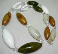 Chunky Green Taupe White and Amber Marble Effect Lucite Bead Necklace