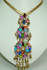 Colourful Diamante & Lucite 3 Circles Flower Dangle Pendant and Chain