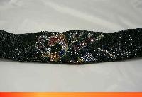 Vintage 80s Wide Black Glass Bugle Bead Flower Design Cumberbund Belt