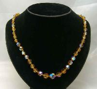 Vintage 50s Citrine AB Crystal Glass Bead Necklace WOW