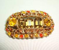 1950s Unusual Signed Sphinx Amber Citrine Orange Diamante Gold Brooch 
