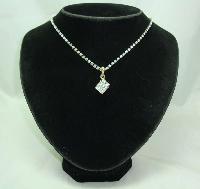 Vintage 80s Diamante Necklace with Cube Shaped Diamante Charm Pendant 