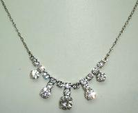 Vintage 50s Glamorous Diamante Paste Drop Necklace on Silver Chain