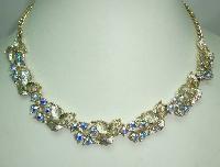 Vintage 50s Beautiful AB Diamante Floral Link Goldtone Necklace