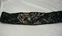 Vintage 80s Wide Black Glass Bugle Bead Flower Design Cumberbund Belt