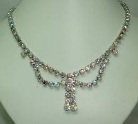 Vintage 50s Amazing AB Diamante Rhinestone Bow Tassel Drop Necklace