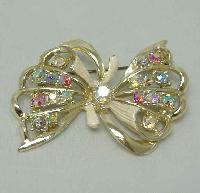 Vintage 50s Signed Hollywood Sparkling AB Diamante Enamel Bow Brooch 