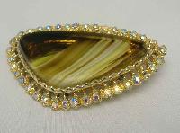 £12.00 - Vintage 50s Agate Glass AB Diamante Modernist Brooch