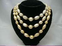 Vintage 1950s 3 Row Yellow Faux Pearl Bead Necklace WOW