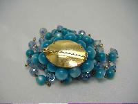 Vintage 50s Blue AB Crystal Glass Moonglow Bead Drop Tassel Brooch