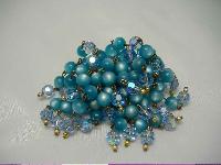 Vintage 50s Blue AB Crystal Glass Moonglow Bead Drop Tassel Brooch