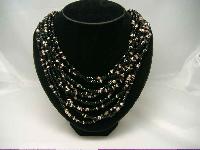 Vintage 50s Fab Black & Gold 9 Row Glass Bead Necklace