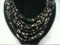 £26.00 - Vintage 50s Fab Black & Gold 9 Row Glass Bead Necklace