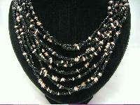 Vintage 50s Fab Black & Gold 9 Row Glass Bead Necklace