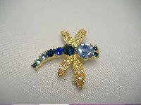 Vintage 80s Charming Blue Diamante Dragonfly Brooch WOW