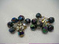 Vintage 50s Crystal Glass AB Drop Clip On Earrings WOW