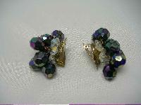 Vintage 50s Crystal Glass AB Drop Clip On Earrings WOW