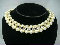 Vintage 80s Faux Pearl Bead & Diamante Choker Necklace