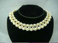 Vintage 80s Faux Pearl Bead & Diamante Choker Necklace