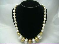Vintage 50s Chunky Gold White Faux Pearl Bead Necklace