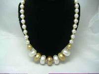 Vintage 50s Chunky Gold White Faux Pearl Bead Necklace
