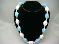Vintage 50s Blue & White Chunky Twist Bead Necklace WOW