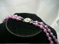 50s 2 Row Lilac Faux Pearl Bead Necklace Diamante Clasp