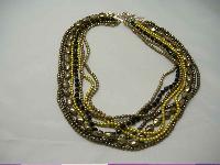 Vintage 8 Row Gold Brown Glass Faux Pearl Bead Necklace