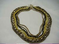 Vintage 8 Row Gold Brown Glass Faux Pearl Bead Necklace