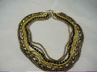 Vintage 8 Row Gold Brown Glass Faux Pearl Bead Necklace