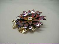 Vintage 1950s AB Enamel Metal Diamante Flower Brooch
