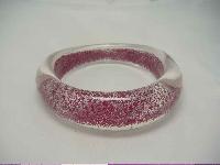 Vintage 70s Clear Lucite Sparkly Pink Bangle Bracelet