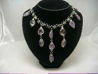 Vintage 50s Real Amethyst Drop Silver Star Necklace WOW