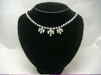 Vintage 50s Sparkling Diamante Flower Drop Necklace 