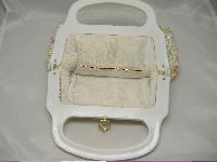 1950s Pink Orange Flower Lucite Bead White Handbag