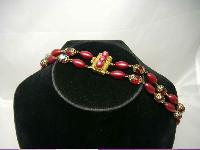 1950s 2  Row Red AB Crystal Glass & Pearl Bead Necklace