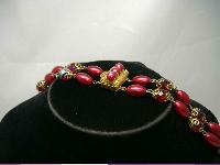 1950s 2  Row Red AB Crystal Glass & Pearl Bead Necklace